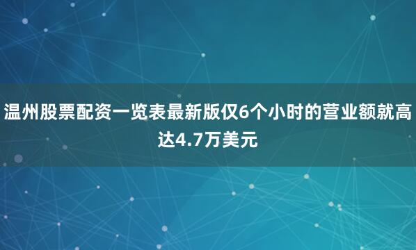 温州股票配资一览表最新版仅6个小时的营业额就高达4.7万美元